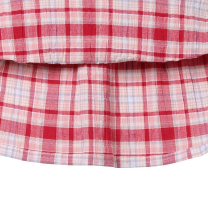 Checkered Short Sleeve Blouse and Shorts Set